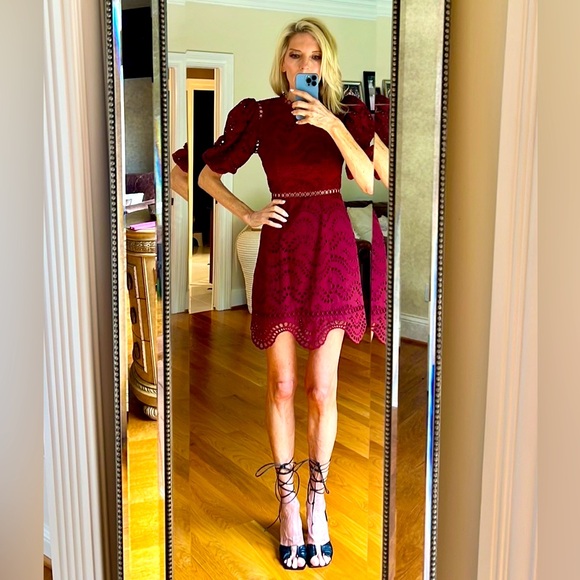 Zimmerman Maroon Eyelet Mini waist cutout and tie at base of neck. So cute!